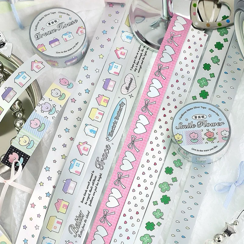 

washi tape silver ribbon clover dekorasi journal readystock B3226