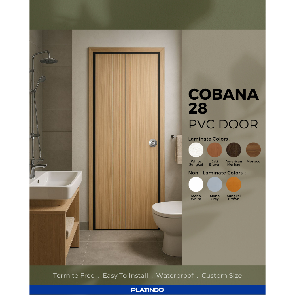 Pintu Kamar Mandi / Pintu PVC Platindo Cobana 28 set komplit (Custom Ukuran)