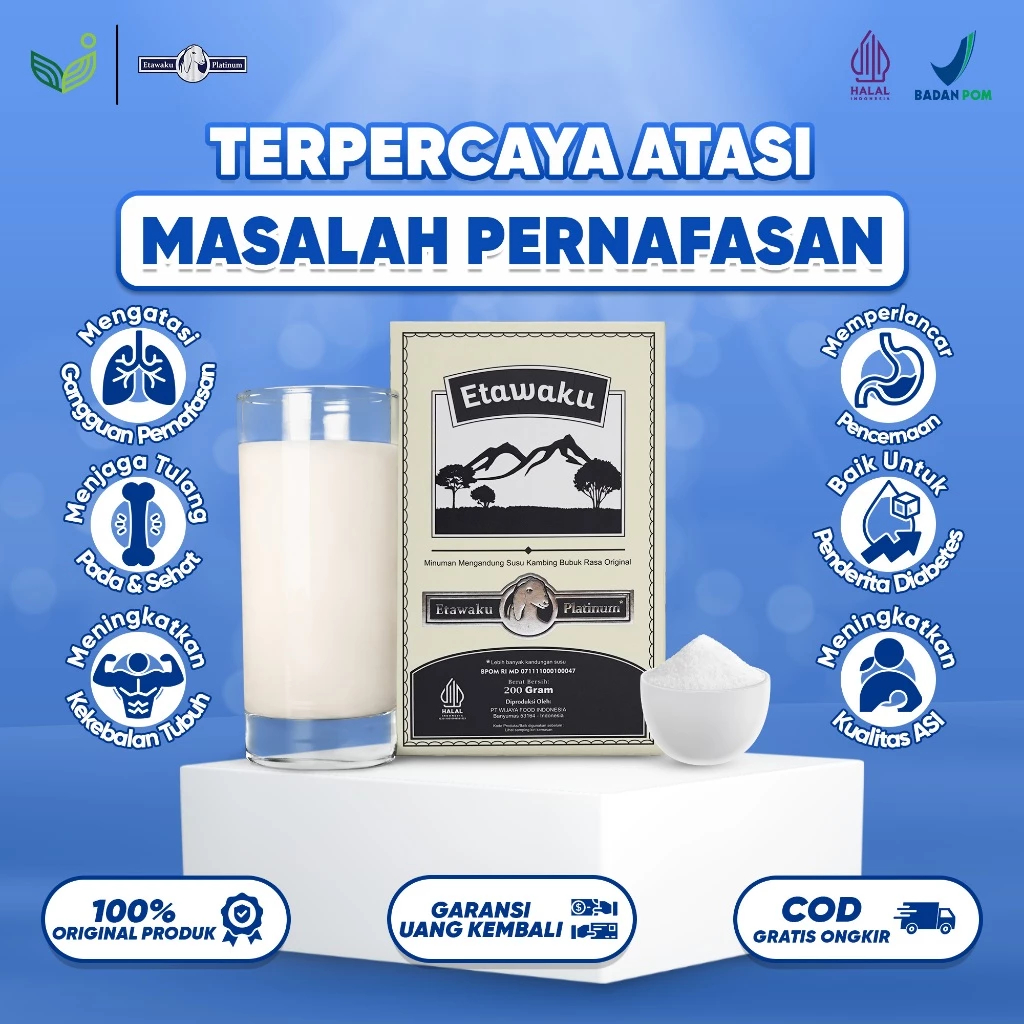 

1 Box Susu Kambing Etawaku Platinum 200gr | Tingkatkan Imunitas Daya Tahan Tubuh & Atasi Asma Sesak Nafas / Etawaku Platinum Nyeri Sendi
