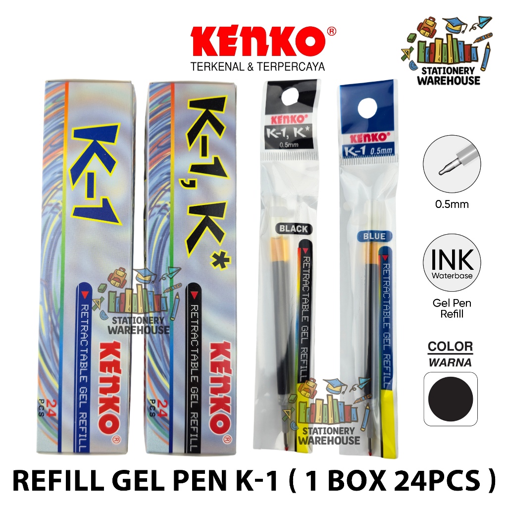 

KENKO GEL PEN REFILL K-1 BLACK BLUE / ISI ULANG PENA K-1 HITAM DAN BIRU