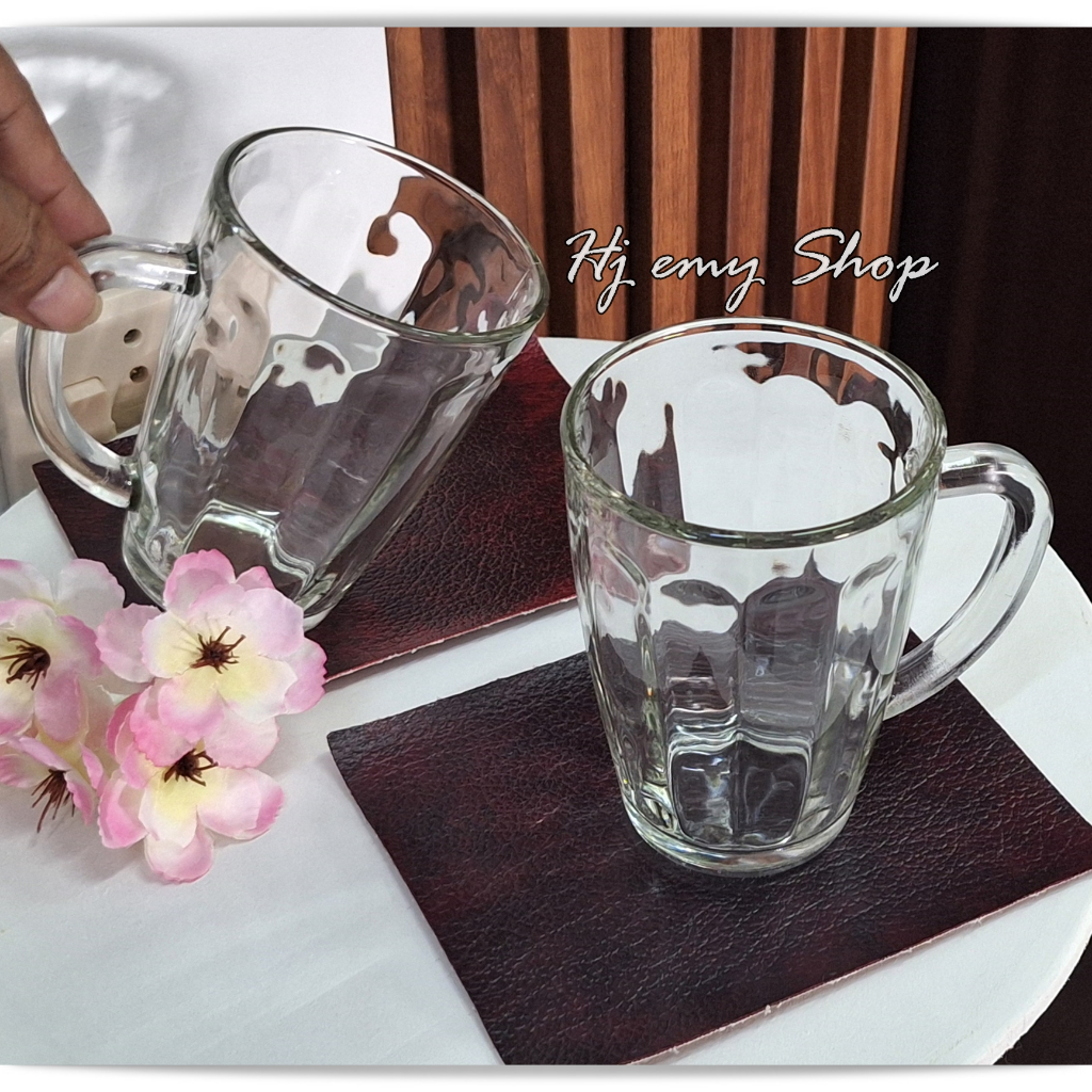 Gelas Kaca Unik Gelas Garis Buble Bir Gagang Es Besar Tebal Per 2 Pcs