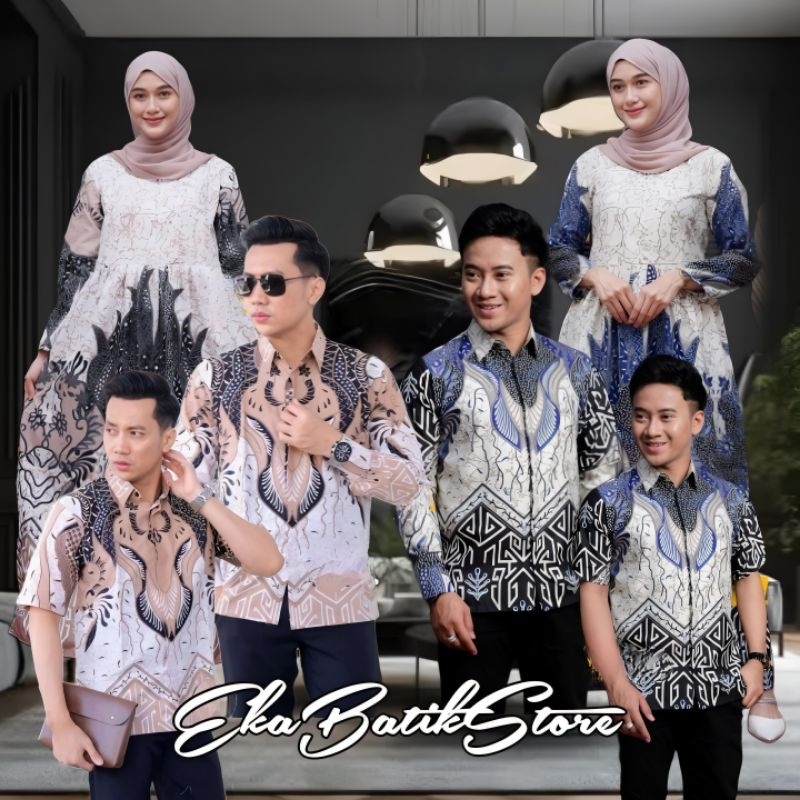 Sepasangan COUPLE baju batik model kekinian sarimbit gamis dan kemeja pria dewasa batik Baju