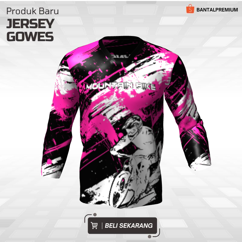 Kaos Jersey Gowes Sepeda Downhill Hitam Pink Putih Motif Abstrak 131 - Jersey Gowes Lengan Panjang