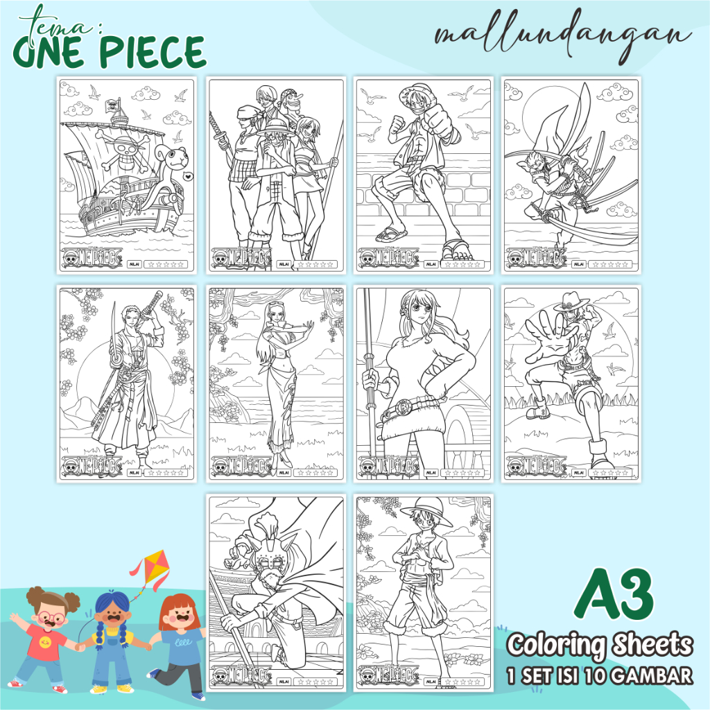 

LEMBARAN MEWARNAI ANAK A3 - TEMA ONE PIECE - PAPER COLORING SHEETS FOR KIDS