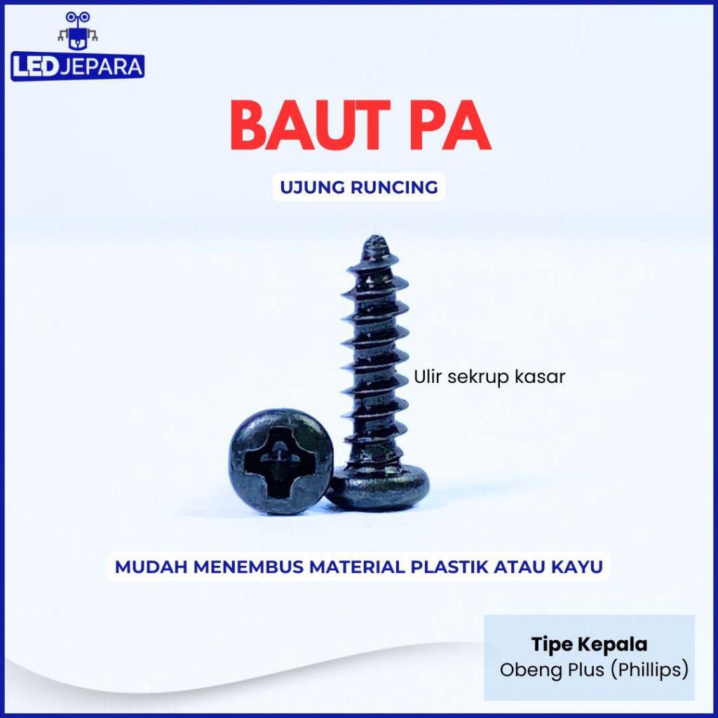 Baut PA Obeng Plus Hitam Baut Philips Lancip Sekrup untuk Perakitan Plastik & Elektronik M2