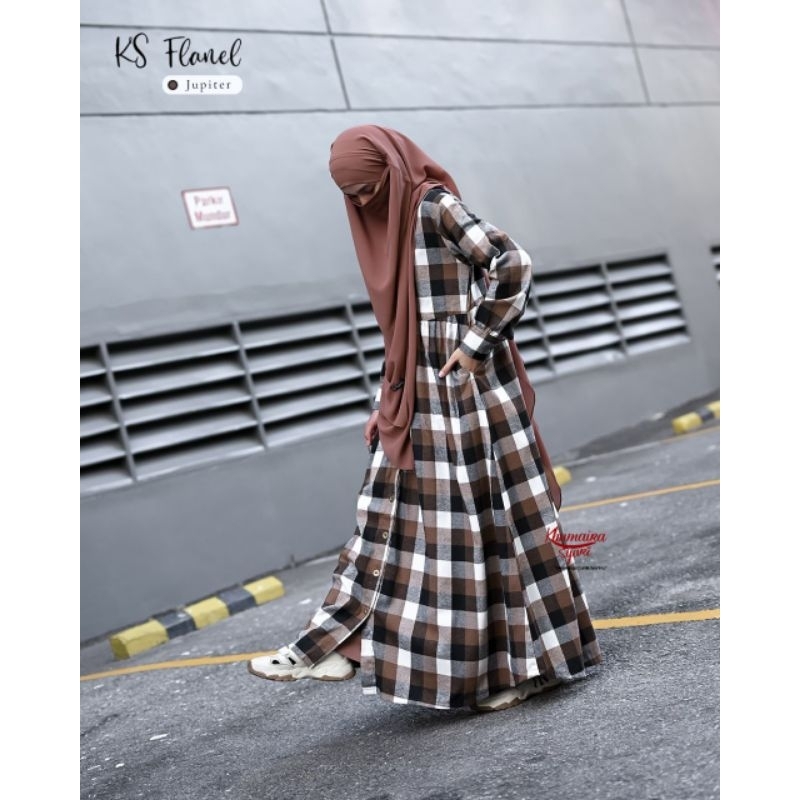 KS FLANEL GAMIS OUTER FLANEL BY KHUMAIRA SYARI (BISA COD)