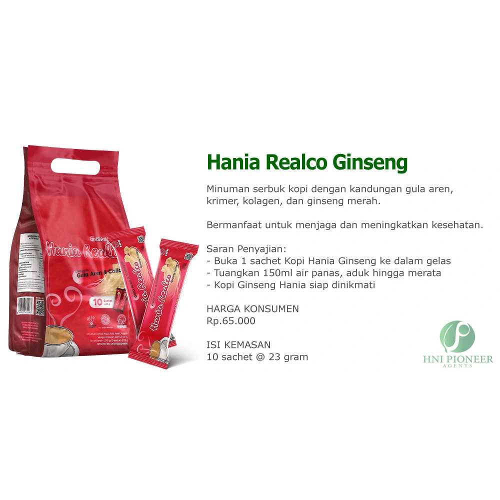 

HANIA REALCO HNI: Kopi Ginseng dengan Gula Aren & Collagen isi 10 Sachet