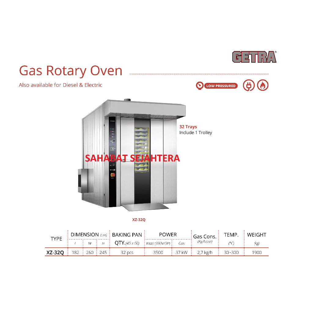 GETRA Gas Rotary Oven Kapasitas Besar XZ-32Q | Oven Gas Pemutar Roti & Kue Komersial