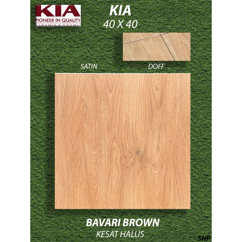 Keramik Lantai Motif 40X40 KIA Bavari Brown Kesat Doff KW1 Pekanbaru Riau, Motif kayu