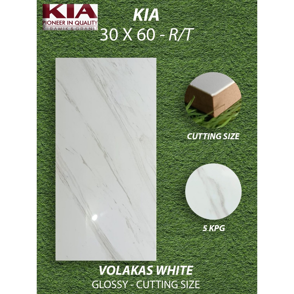 Keramik Dinding 30X60 KIA Rectified Volakas White Kilat KW1 Pekanbaru Riau Putih Awan
