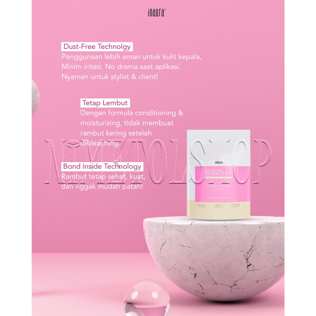 INAURA Identity Bleaching Powder 500gr Keratin Vegan Biotin Hair Color Rambut Warna Oxidising