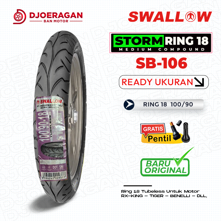 Ban Motor Ring 18 Swallow Storm ring 18 100/90 90/90 SB-106 Tubeless Benelli PE