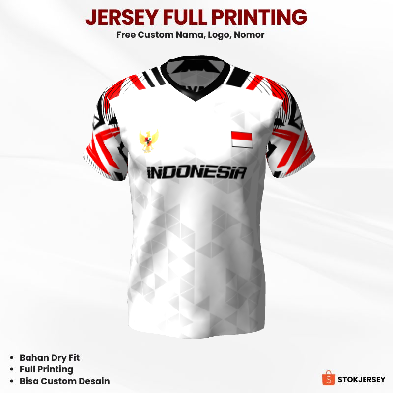 Kaos Jersey Futsal Putih Abu Merah Hitam Motif Abstrak Segitiga 602 - Jersey Olahraga Custom