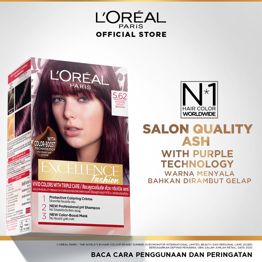 L'Oreal Paris Excellence Fashion Sparkling Visible  Hair Color 5.62 Intense Violet Brown - Cat Rambu