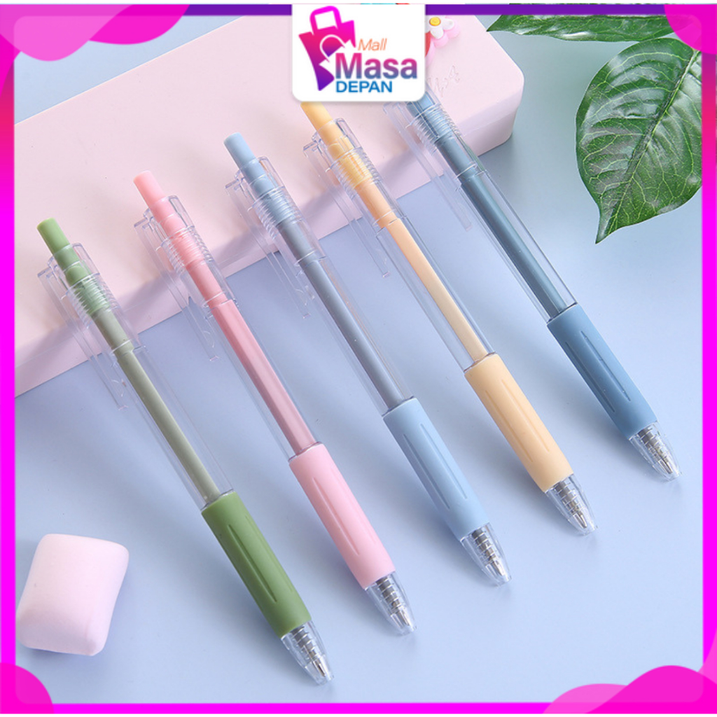 

MMD Pulpen Cetekan Transparant Polos Pena Gel 0.5mm Tinta Hitam Alat Tulis Sekolah Kantor Pen Warna Warni Bolpoint Polos Murah