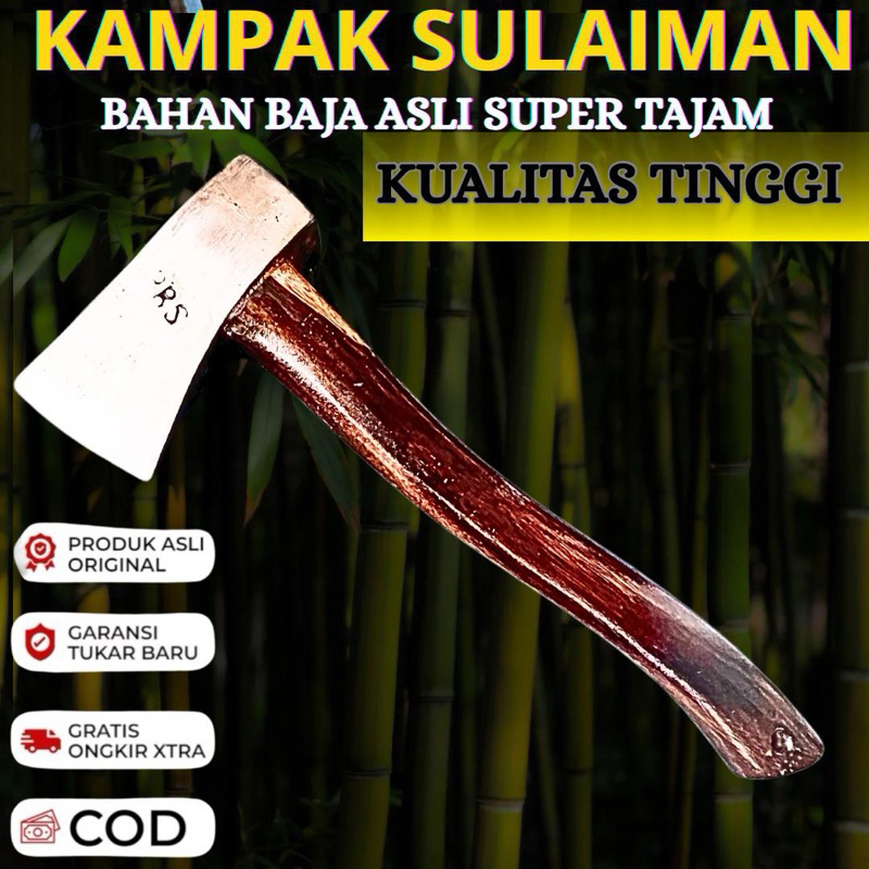 [ Kapak Tebang Kayu Bambu Cacah Tulang ]Kampak Sulaiman | Perkakas Asli Baja Multifungsi