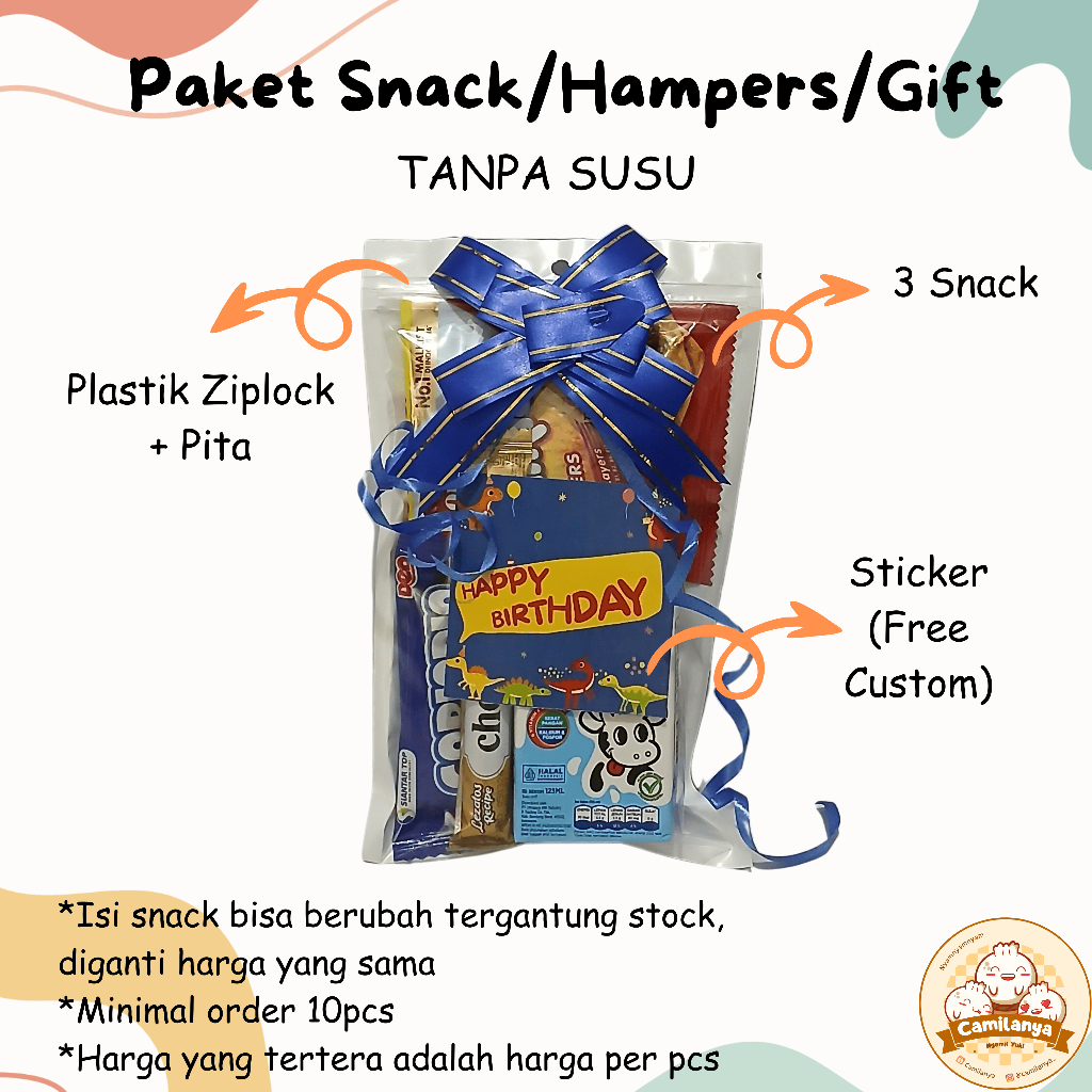 

Paket Snack Hampers Gift Freebies Souvenir Goodiebag Ulang Tahun/Graduation/Hari Raya Isi 4 NO SUSU