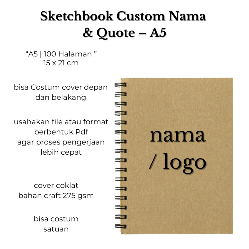 

Notebook A5 Costum Cover satuan isi 30 lembar 60 halaman
