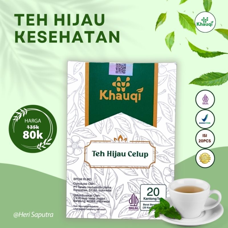 

Greentea Teh Hijau Celup by Khauqi Minuman Teh Herbal 40 Gram (20 Kantong) | Daun | Green Tea | BPOM | Halal