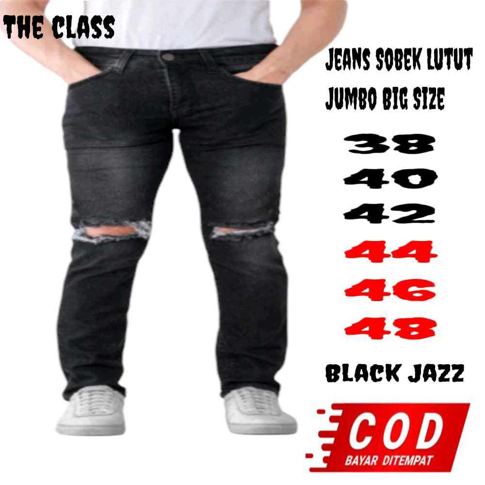 Celana Jeans Pria Sobek lutut Big Size/Celana Jeans Panjang Ripped sobek Ripped Jumbo