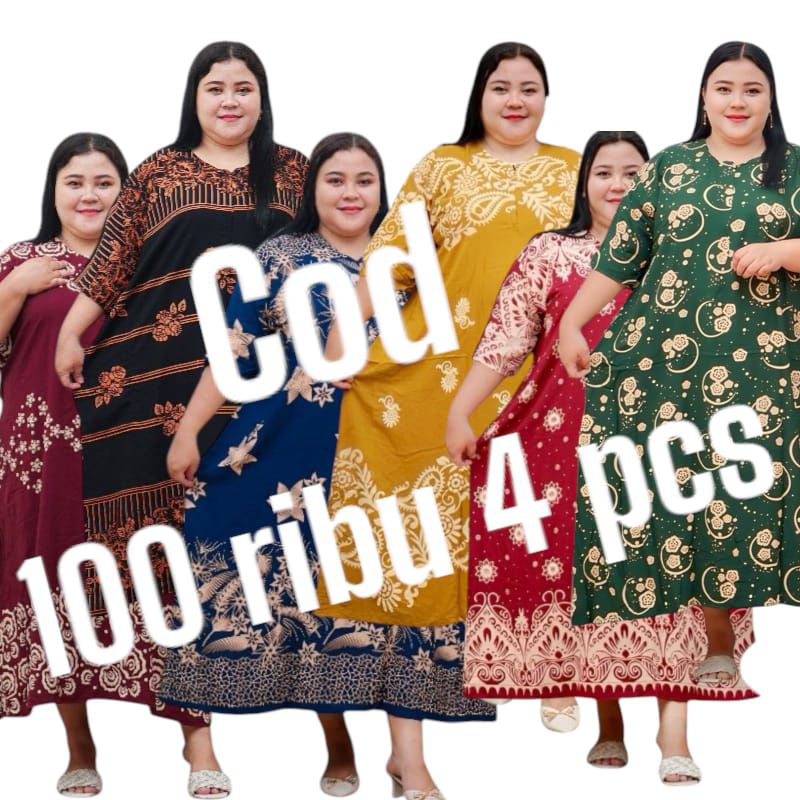 Paket 4Pcs Daster Jumbo Rayon Adem Lengan Pendek Daster Ibu Daster Jumbo Ld 130cm Lengan Pendek