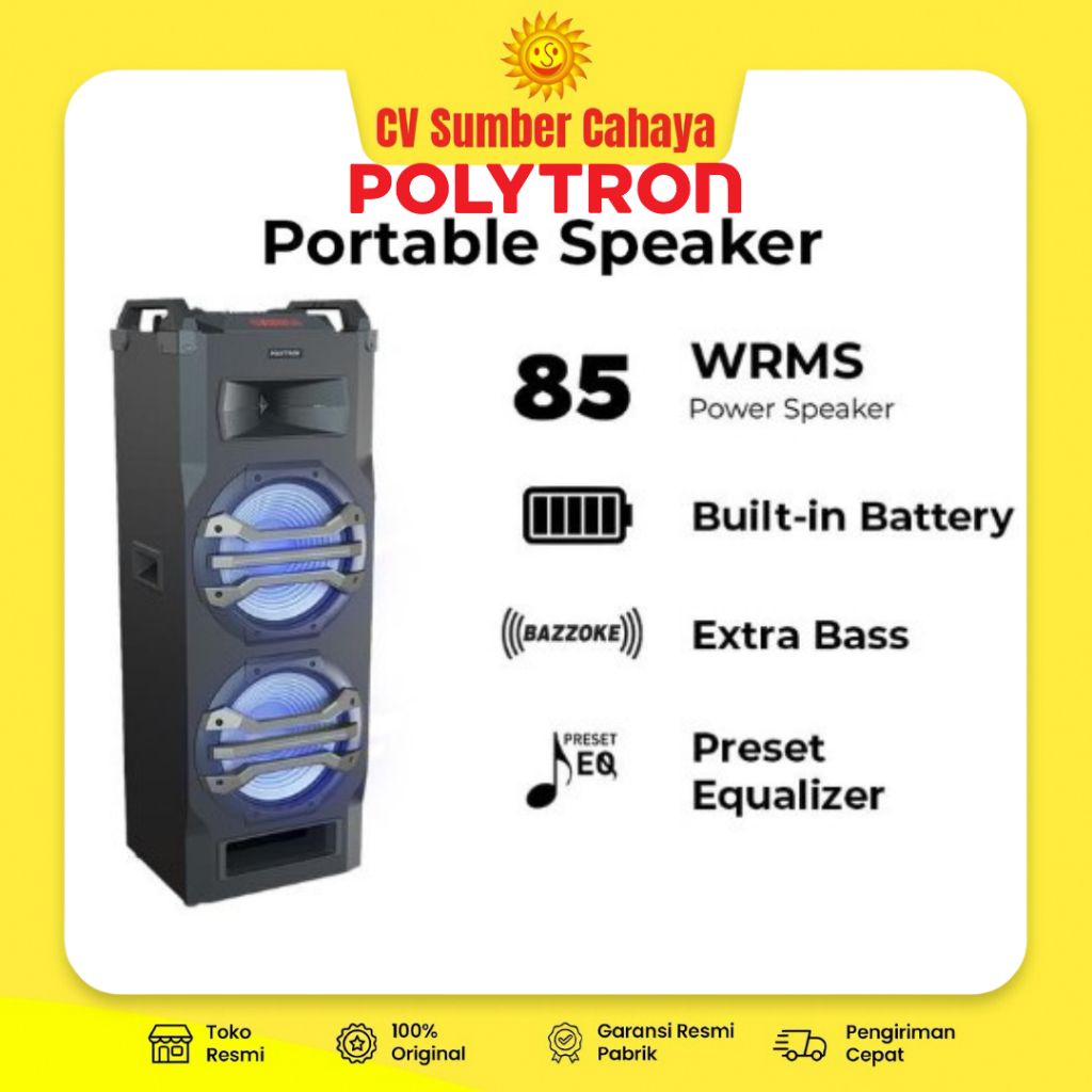 Polytron Speaker Portable Free 2 Mic Wireless PTS 12KF25 PTS12KF25 Trolley