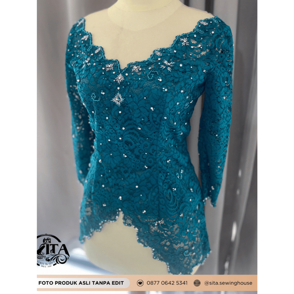 (JUAL/SEWA/JAHIT) KEBAYA MODERN WISUDA BRUKAT HALUS KUTUBARU WARNA BIRU EMERALD