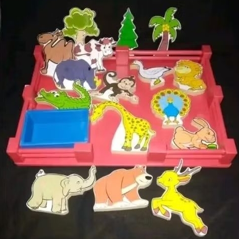 Mainan miniatur toys kebun binatang kayu hewan zoo