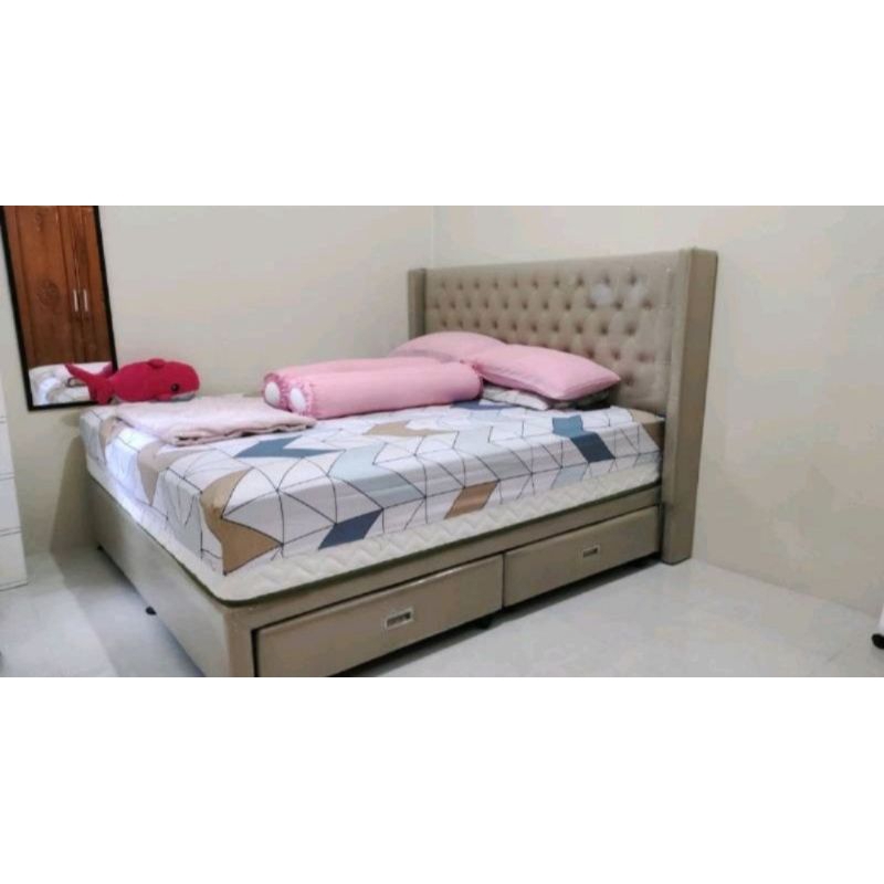 RAY dipan tempat tidur, tempat tidur jati, dipan jati kombinasi rotan - 120x200