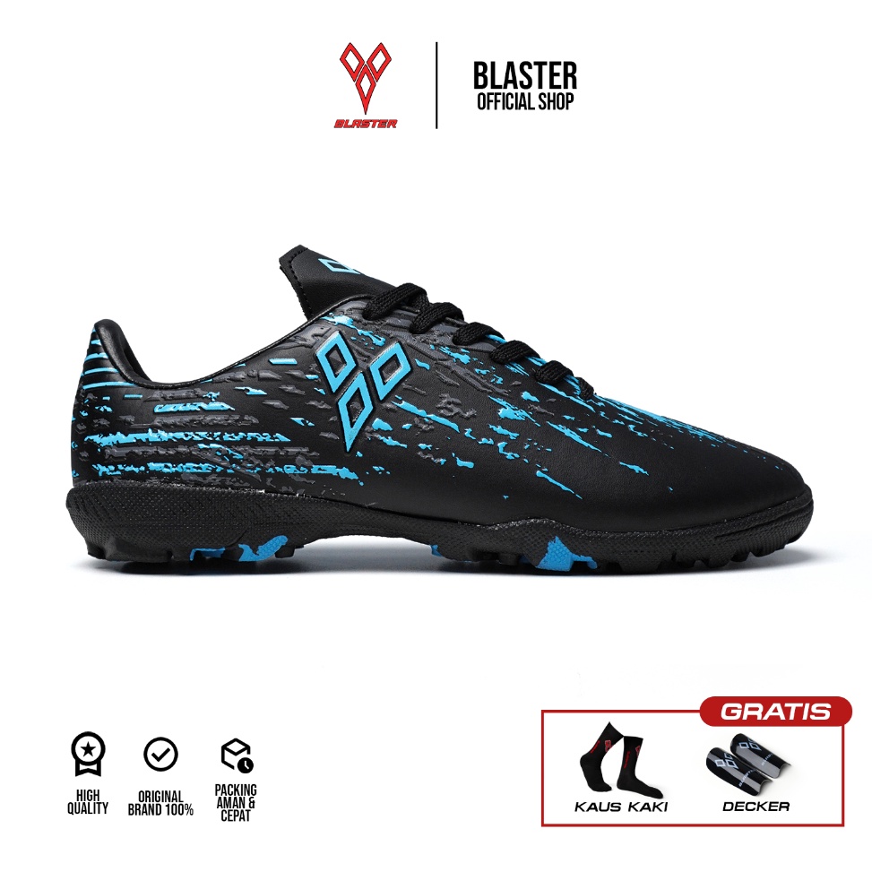 KODE M86S BLASTER  Stride Hitam Biru Sepatu Futsal Anak Dewasa Mini Soccer Sol Gerigi Turf Olahraga 