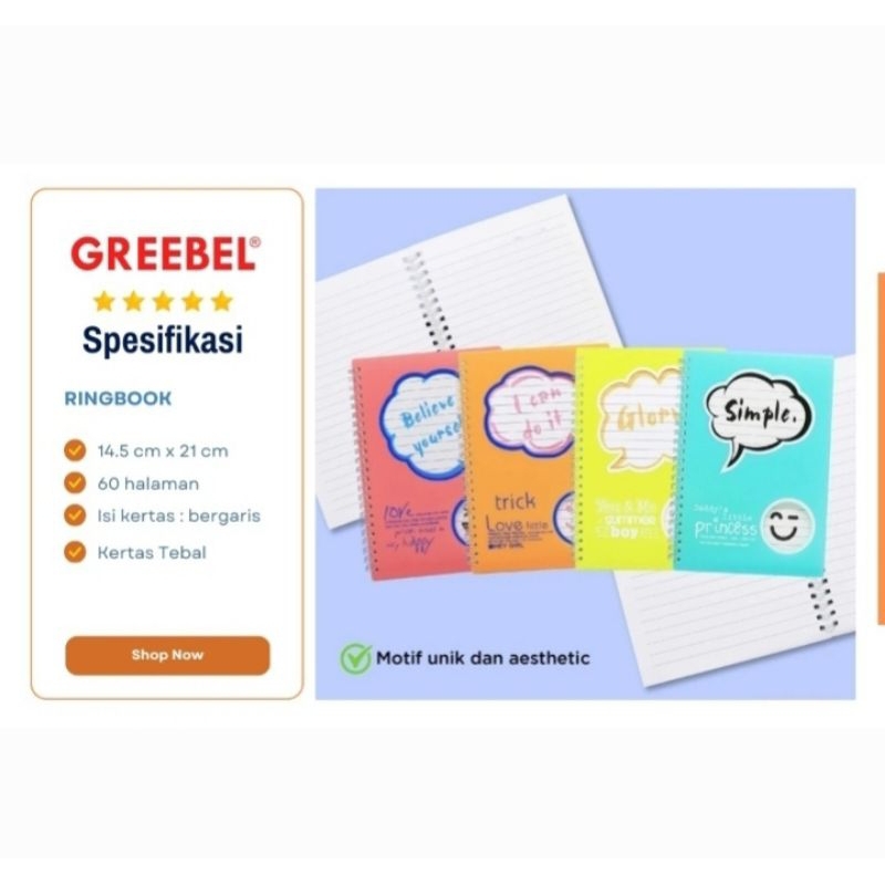 

Buku Catatan Note Book Spiral Greebel ukuran A5 isi 60 Lembar
