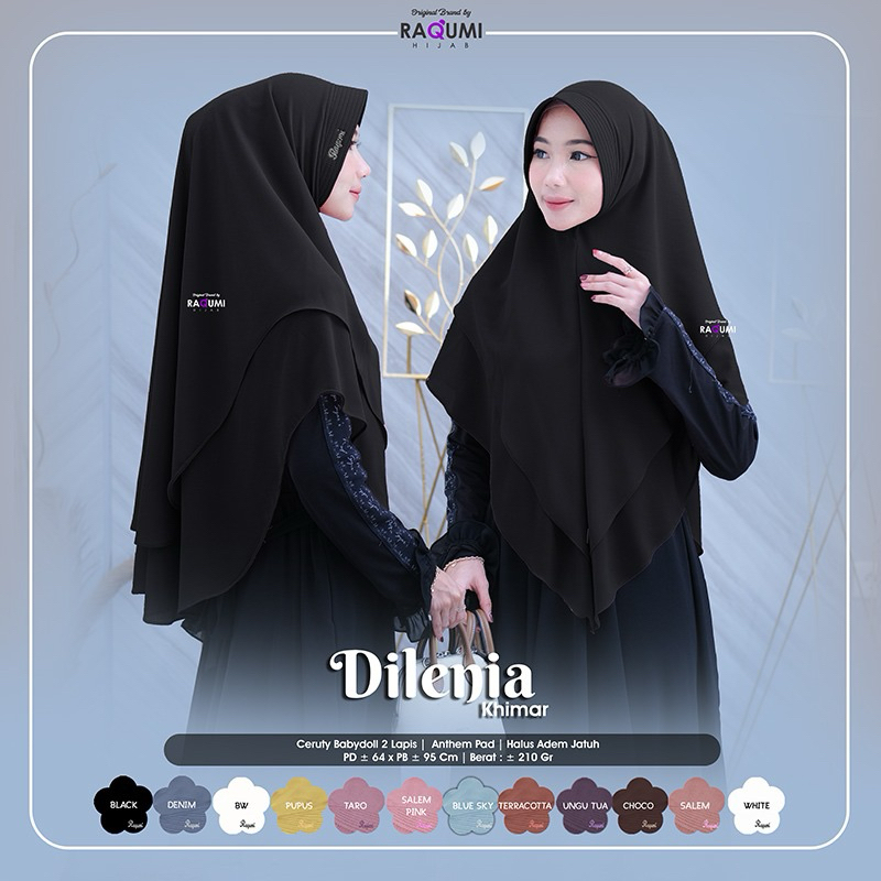Khimar Dilenia Original Raqumi Hijab Instan Syar'i Jumbo Pad Anthem Ceruty Babydoll 2 Lapis Halus Ad