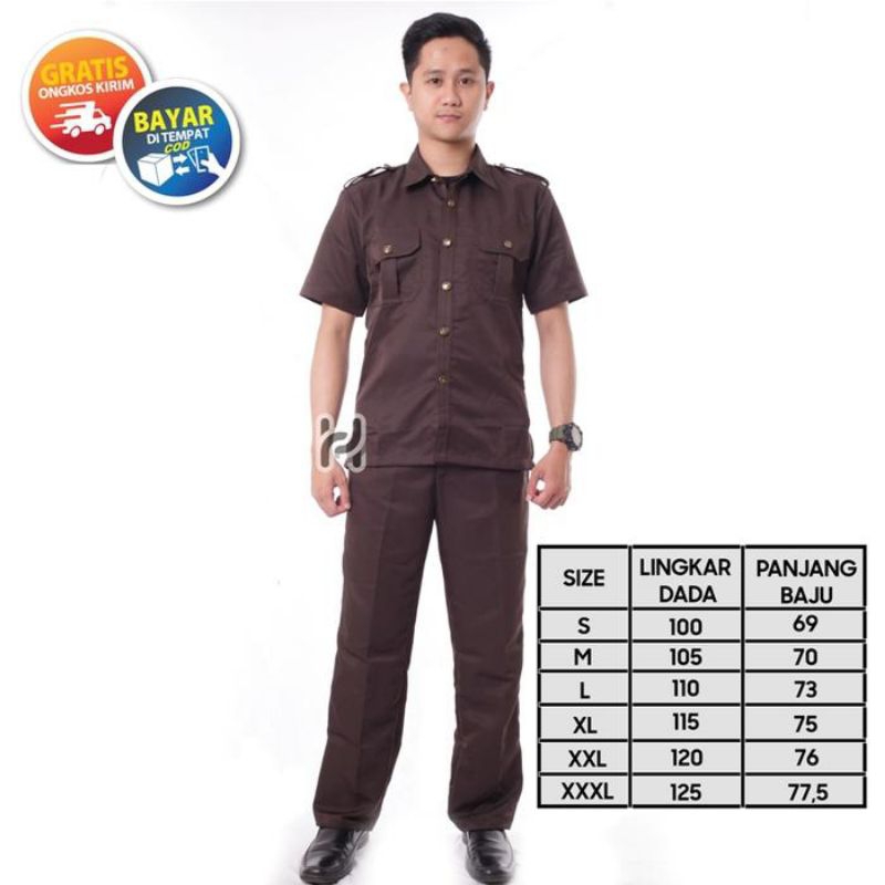 Seragam Safari coklat pendek/panjang Baju Safari Setelan Safari Securuty  Seragam Satpam Paspampres 