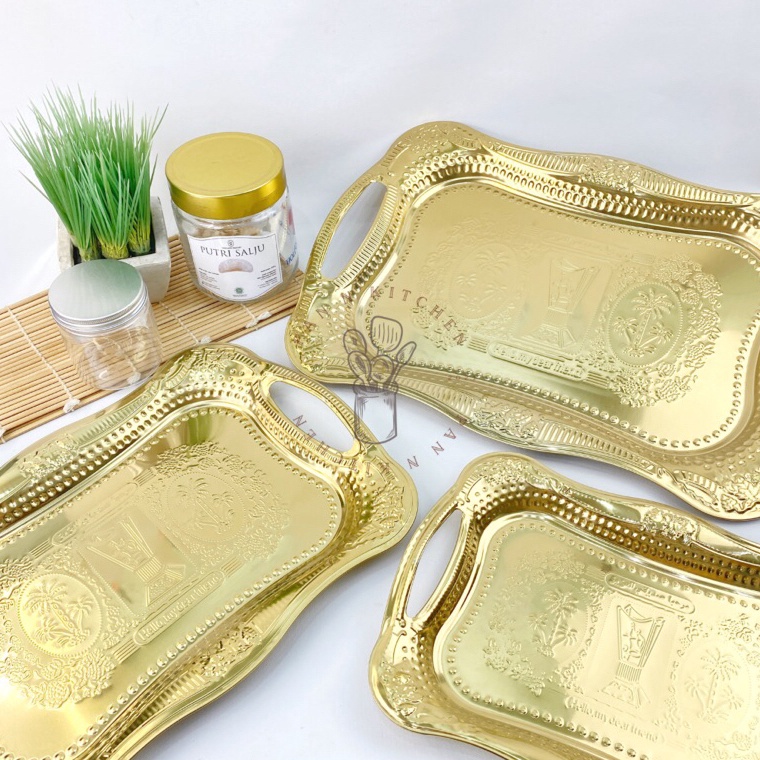 KODE I62S Nampan Baki Arab Emas  Baki Stainless Steel Emas Kuning Baki Penyaji India Arab Timur Teng
