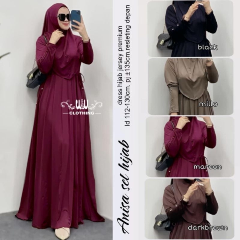 Anisa Dress Set Hijab Bahan Jersey ORI by W&W