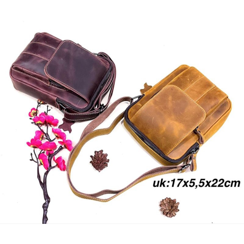 51. Tas Selempang Pria Kulit Asli, Tas Kulit Sapi Asli, Tas Selempang, Tas Pria, Tas Cowok, Tas Kuli