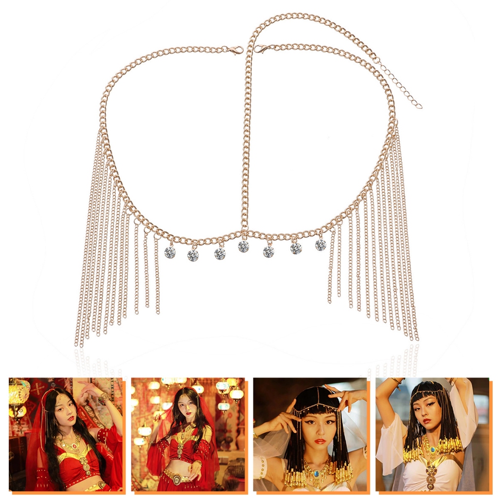 Hiasan Dahi Pengantin Headpiece Rumbai Forehead Chain Gold Mesir Kuno Putri Cleopatra Bohemian