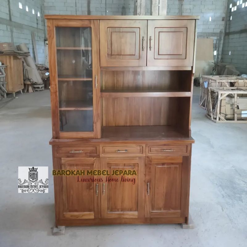 Lemari Dapur Jati , Lemari piring , lemari kitchen kayu jati , rak dapur jati minimalis