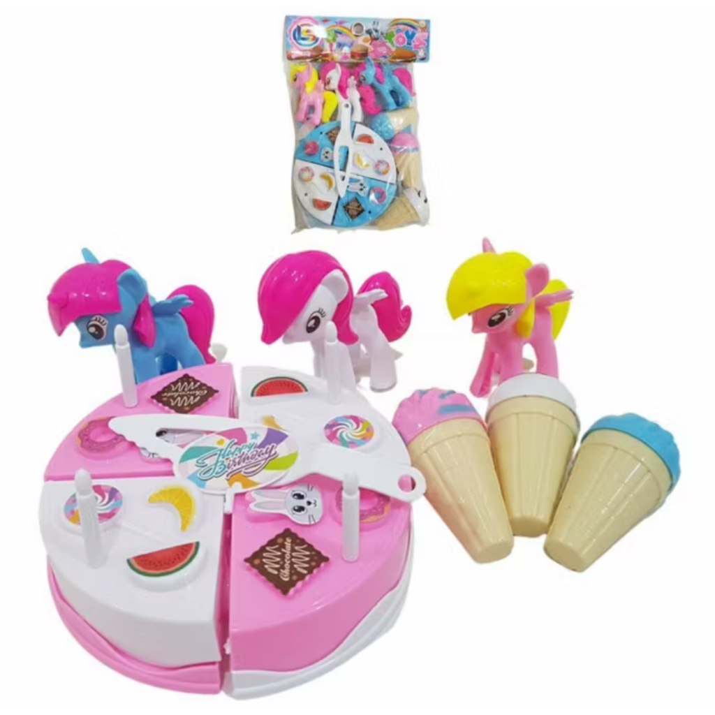 Mainan Anak Cewe Kue Tart Kue Ulang Tahun Kuda Poni Es Krim / Mainan Kue Tiup Lilin Kue Potong LM3