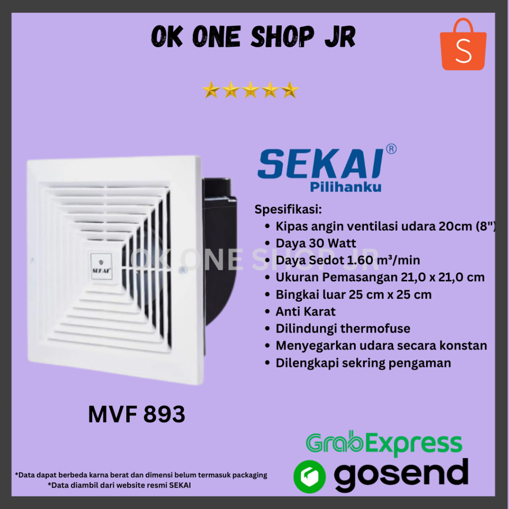 SEKAI MVF 893 Exhaust Fan Ceiling | MVF-893 (8inch)