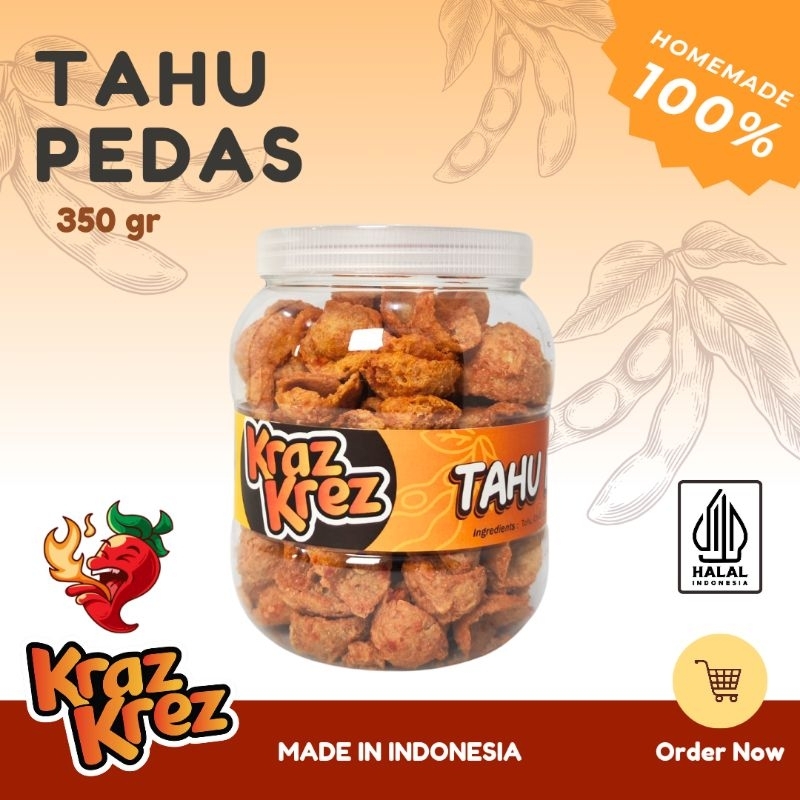 

Keripik Tahu Pedas Renyah Kraz Krez Snack - Snack Tahu Crispy Gurih dan Kriuk Pedas Cabai Kemasan Toples