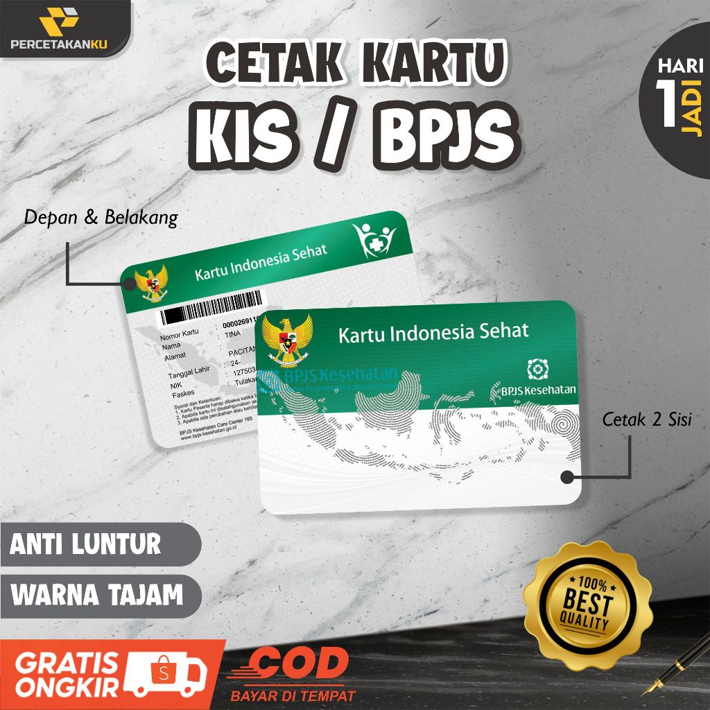 

Cetak kartu KIS Bisa Satuan Anti Luntur Bahan PVC Tebal 2 SISI Murah