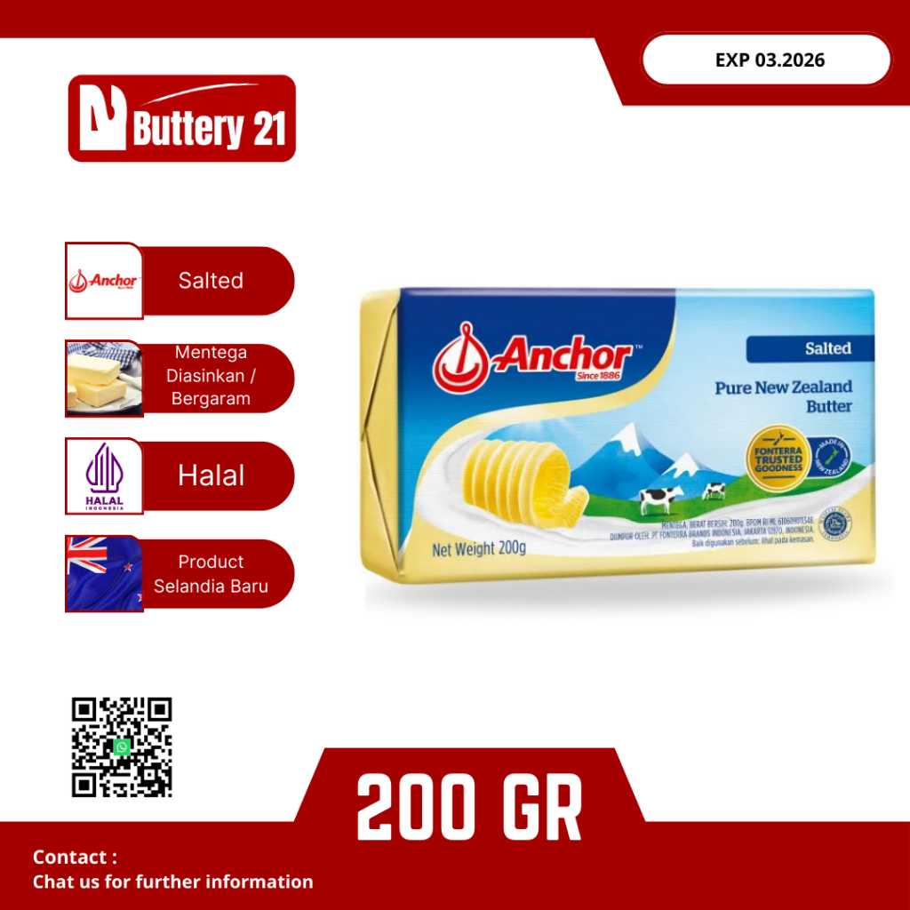 

ANCHOR SALTED BUTTER PATS 200 GR/BUTTER SALTED/ANCHOR SALTED 200 GR