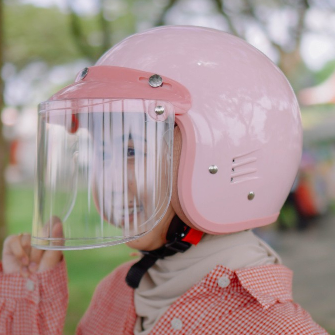 Helm Bogo Retro Bipplast Polos Helm Wanita Kekinian Kaca Datar Lucu SNI Motorcycle