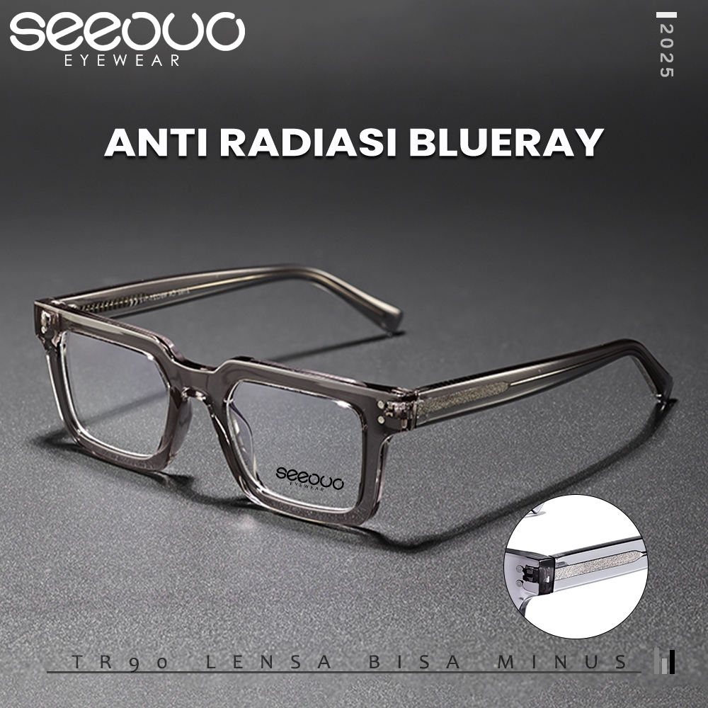 Seeouo Bold Frame Antiradiasi Blueray Style Kotak Kacamata Pria Wanita TR90 Kokoh Bisa Minus Photocr