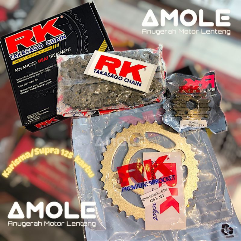 Gir Set Gear Set Rantai RK Takasago Chain Kit Karisma Supra X 125 Karbu