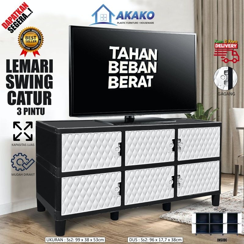 LEMARI PLASTIK AKAKO CATUR 3 PINTU KUNCI 2 SUSUN / LEMARI PAKAIAN
