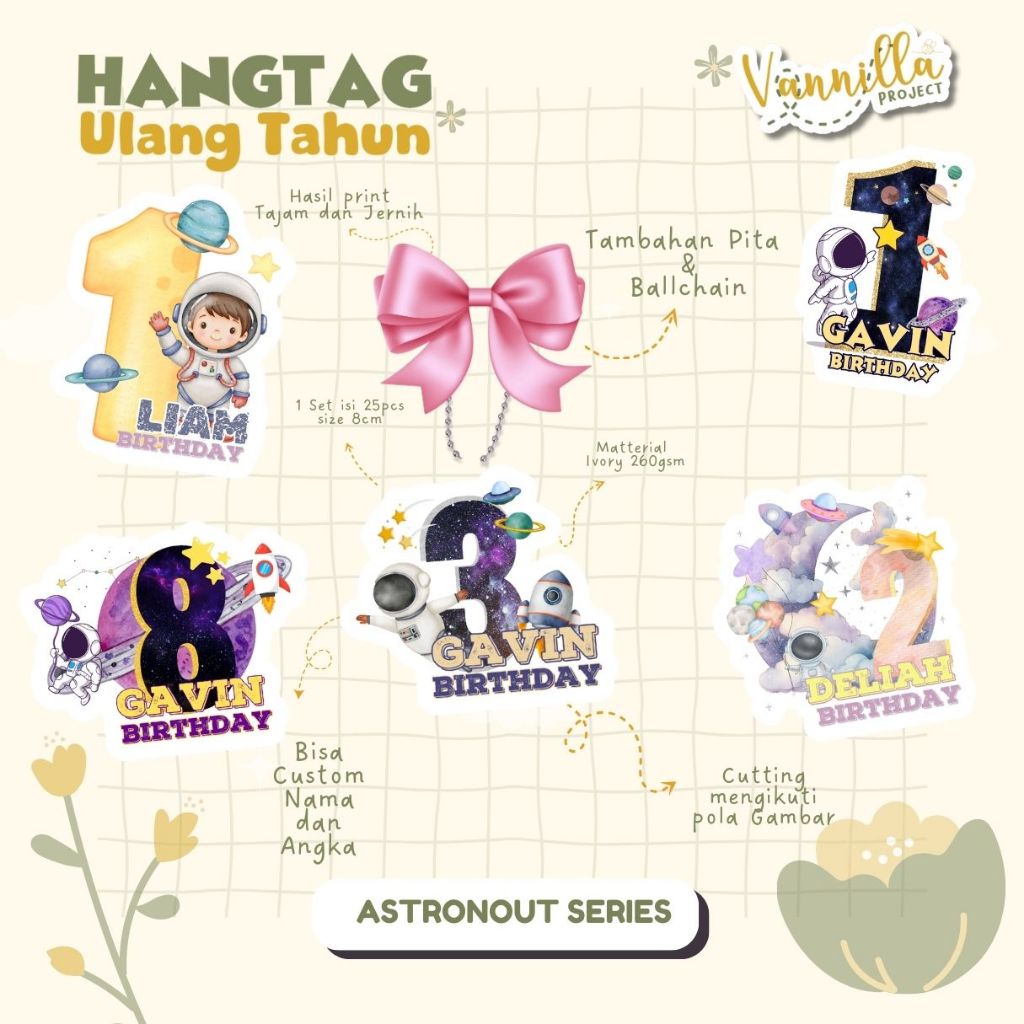 

25PCS HANGTAG ULANG TAHUN / TAG HAMPERS ULANG TAHUN HANGTAG ASTRONOUT