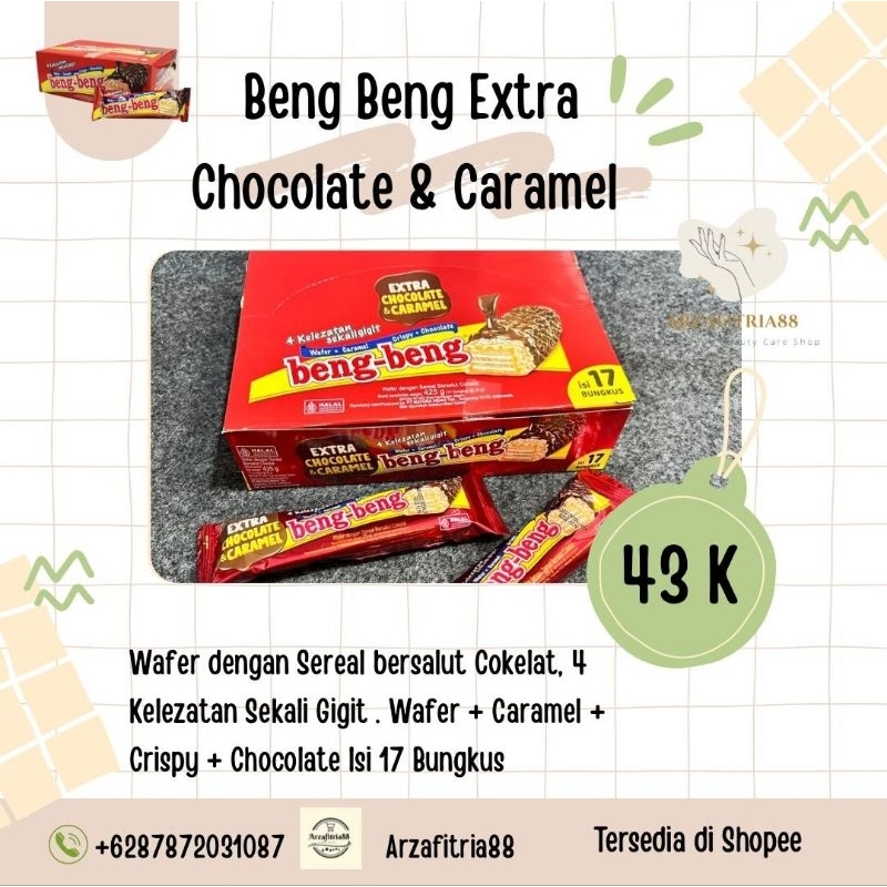 

Beng Beng Chocolate Wafer Caramel 1 Dus Isi 17 Bungkus/Wafer Cokelat Caramel /Snack Cokelat