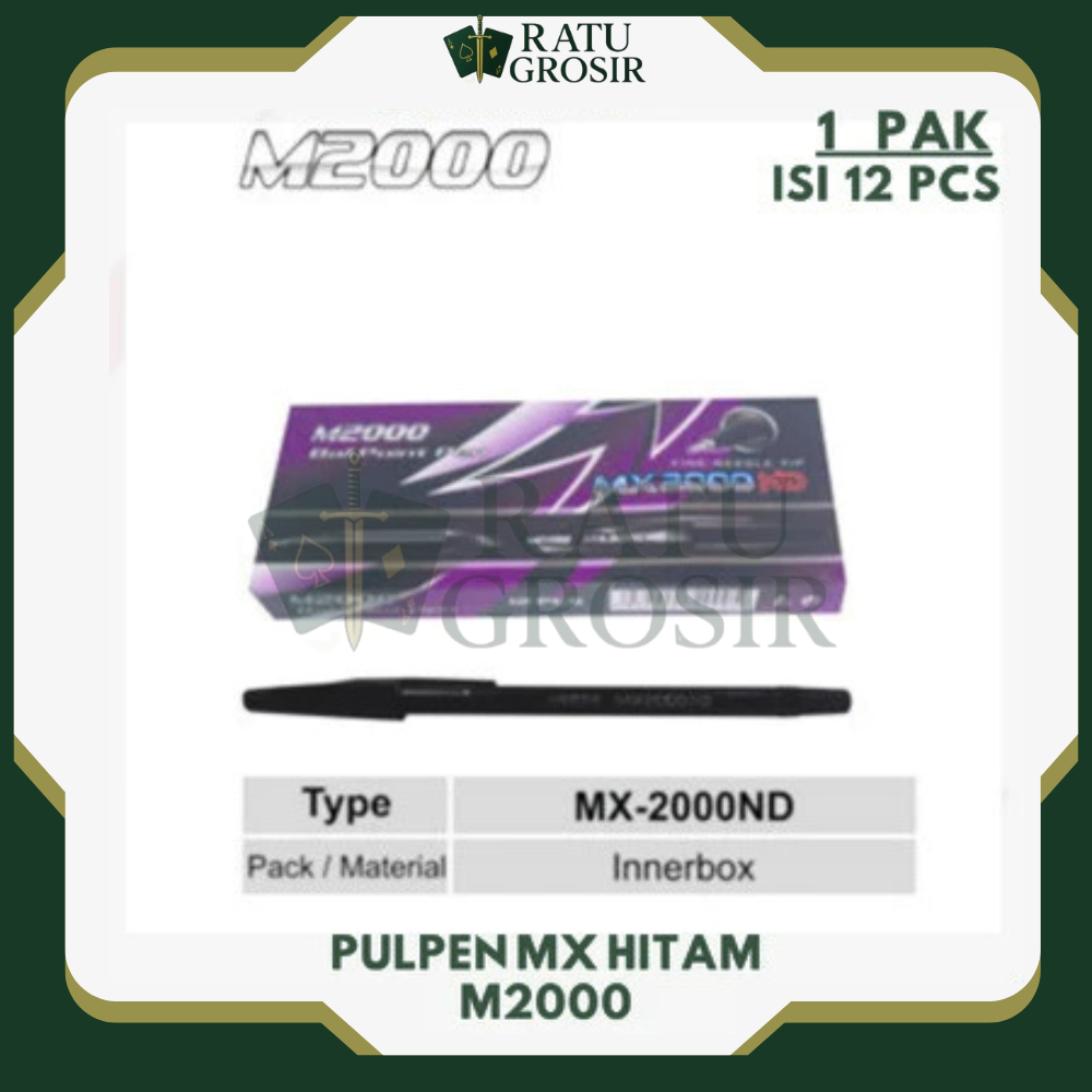 

1 PAK / 12 PC Ball Pen / Pulpen / Pena MX 2000 ND PULPEN M 2000 HITAM NEEDLE TIP JARUM M2000